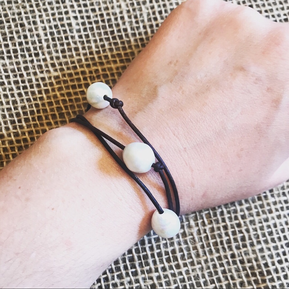 NEW Genuine Leather Pearl Boho Minimalist Bracelet